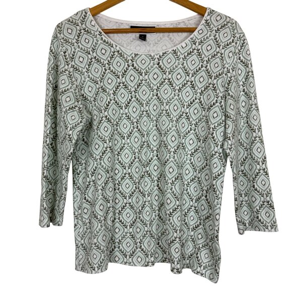 Karen Scott Tops - Karen Scott Casual Women's Top Sz Medium Geometric Leaf Pattern 3/4 Sleeve Green